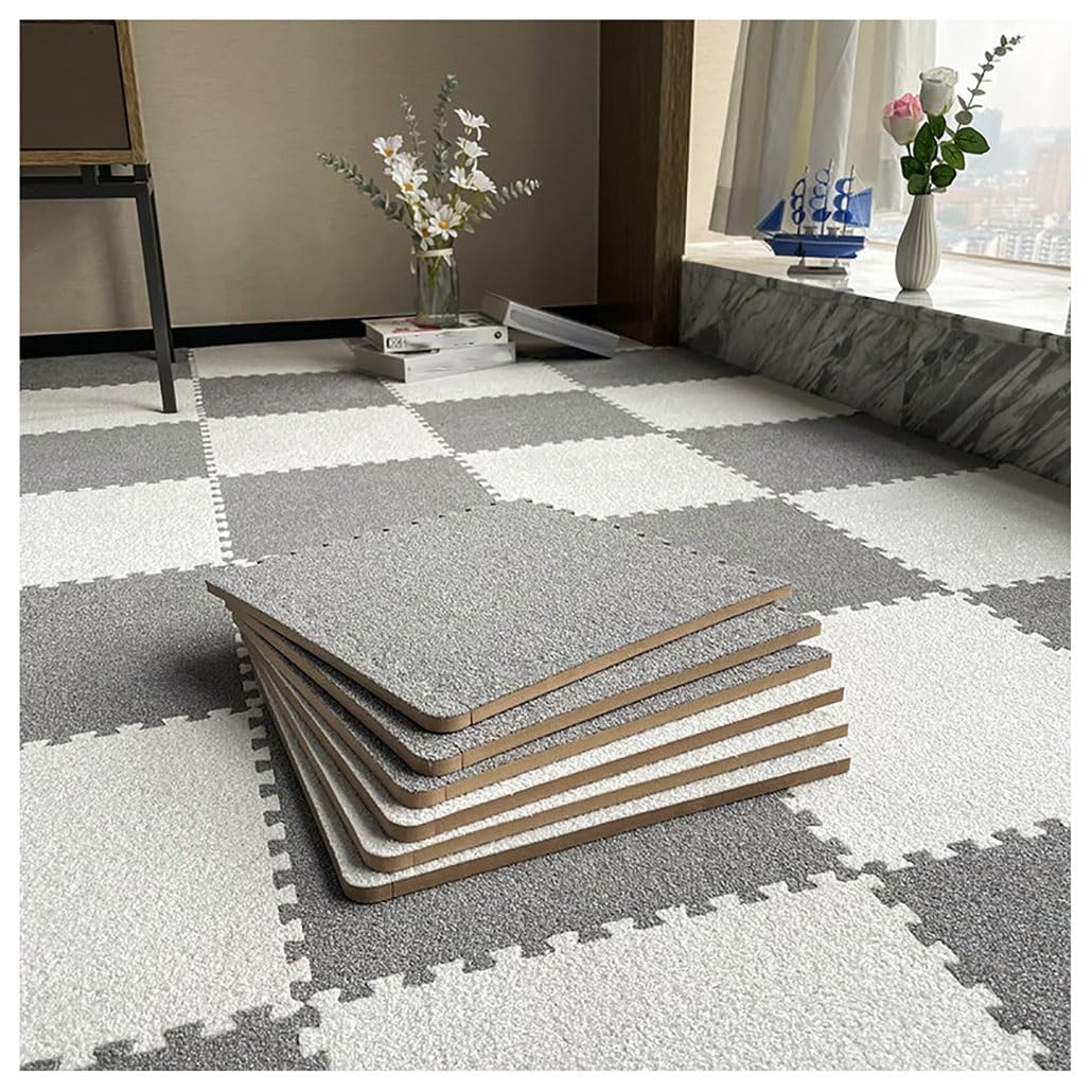 Weiche Schaumstoff-Boden-Puzzle-Matte, ineinandergreifende Teppichfliesen für Kinder und Erwachsene, flauschiger Schutzbereich für Wohnzimmer und Fitnessstudio, Hellgrau und Weiß, 20 Stück