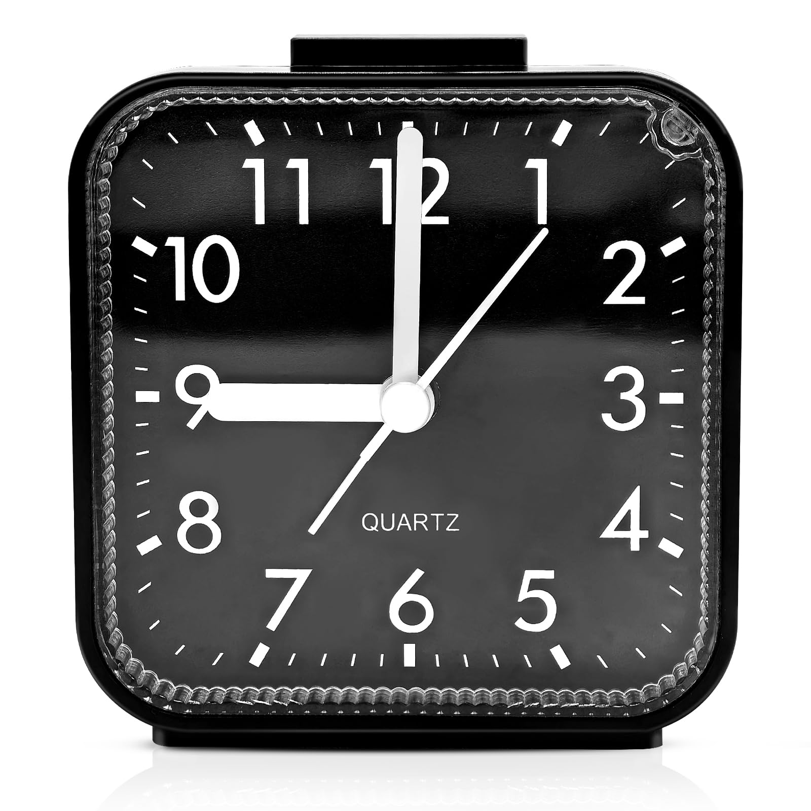 Lamisola Small Analog Alarm Clock for Bathroom, Black Travel Clock, Battery Operated, Quieter Bedside Dial Clocks for Bedrooms Kitchen, Shelf Desk Clock