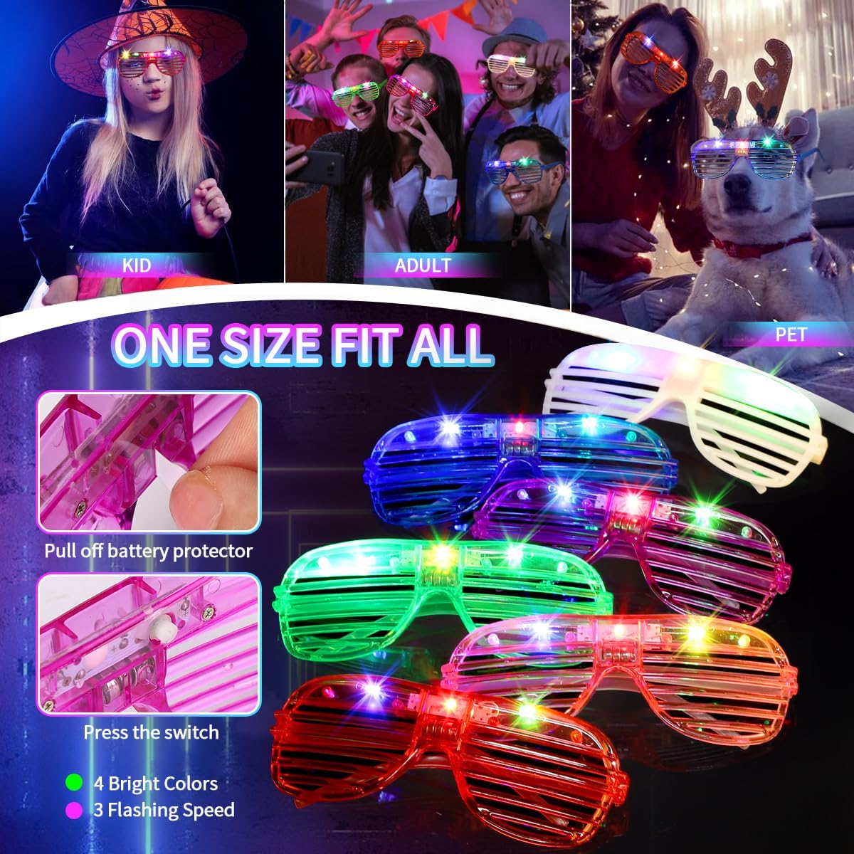 JOJUJB 250PCS Glow in the Dark Party Supplies for Kids Adults,Light Up Party Favors with Light Up Toy Glasses,100 Glow Sticks Bulk Party Pack DIY Glow Necklaces,Bracelets hora loca accessories - Image 4