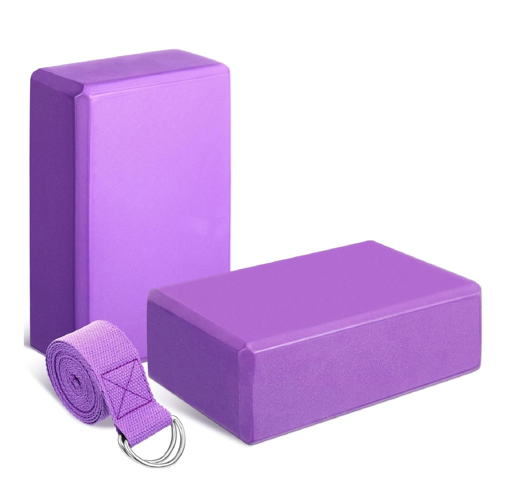 JELLEX High Density EVA Yoga Support Lightweight Odour Resistant and Moisture-Proof 2 Pc Blocks and Belt 6FT (Yoga Block & Strap, 9 x 6 x 3 In)