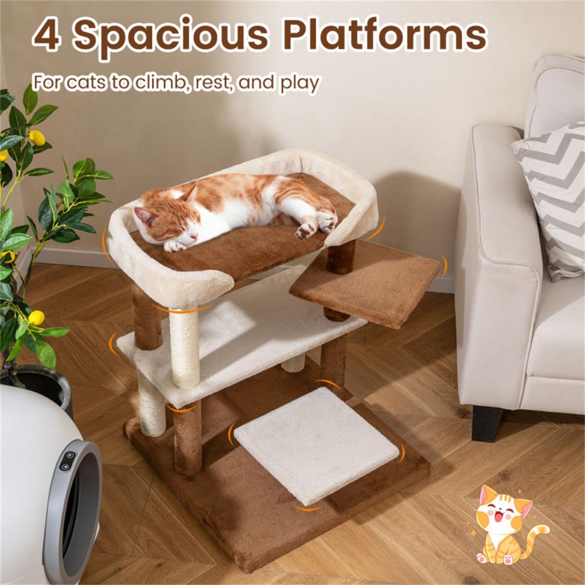 2-in-1 Cat Stairs & Tree - 4-Tier Platforms with Sisal Scratching Posts, Gray