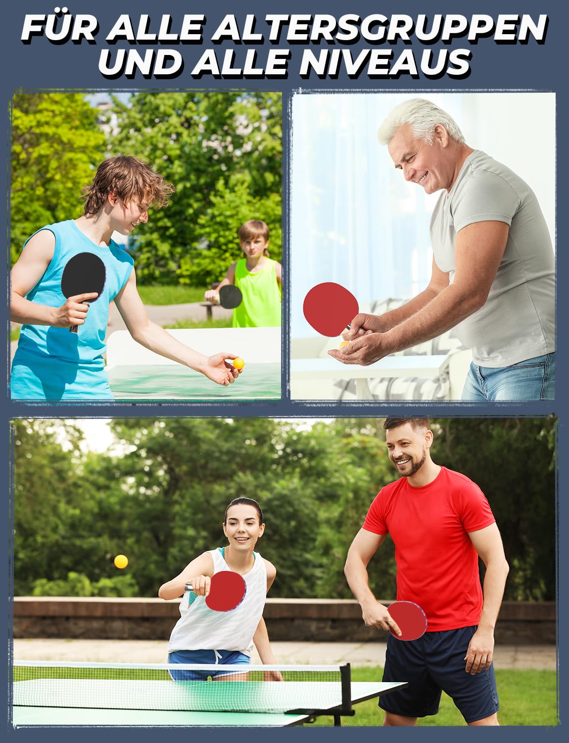 Glymnis Tischtennis-Set Tragbares Ping Pong Bälle Set für Indoor Outdoor Spiel Tischtennis-Training mit einziehbarem Netz, Paddel, 3-Sterne-Bälle & Aufbewahrungstasche