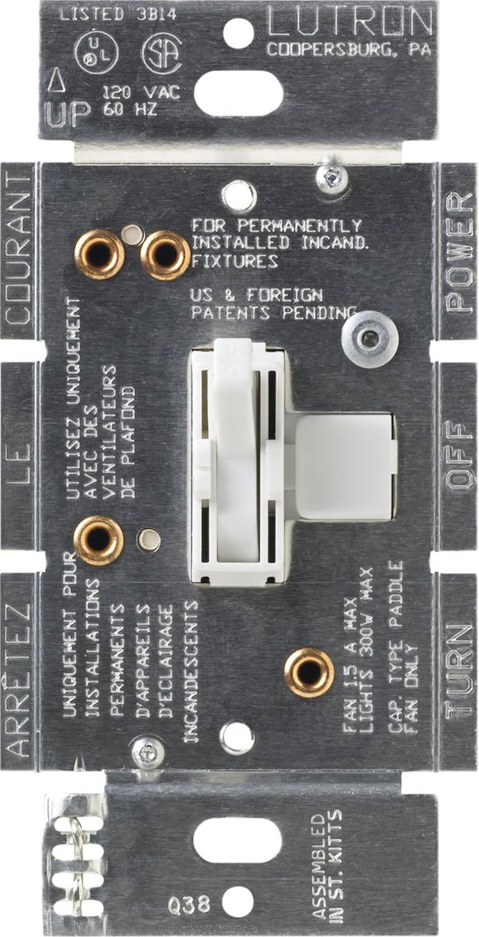 Lutron Toggler Combination Fan and Light Control, 1.5 Amp, Single-Pole/3-Speed, AY2-LFSQ-LA, Light Almond