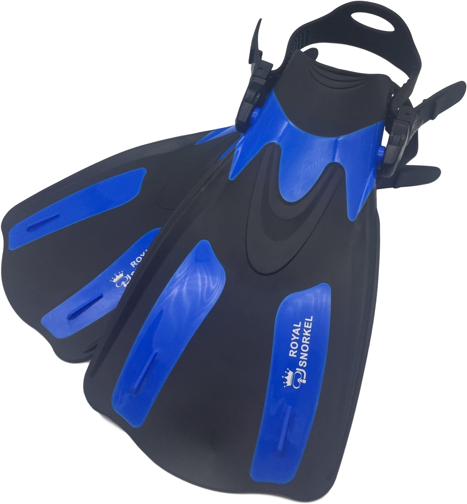 Adult Travel Short Fins for Snorkeling Scuba and Free Diving by Adjustable Lightweight and Flexible - Open Heel Design - For Men and Women (Blue, S/M)