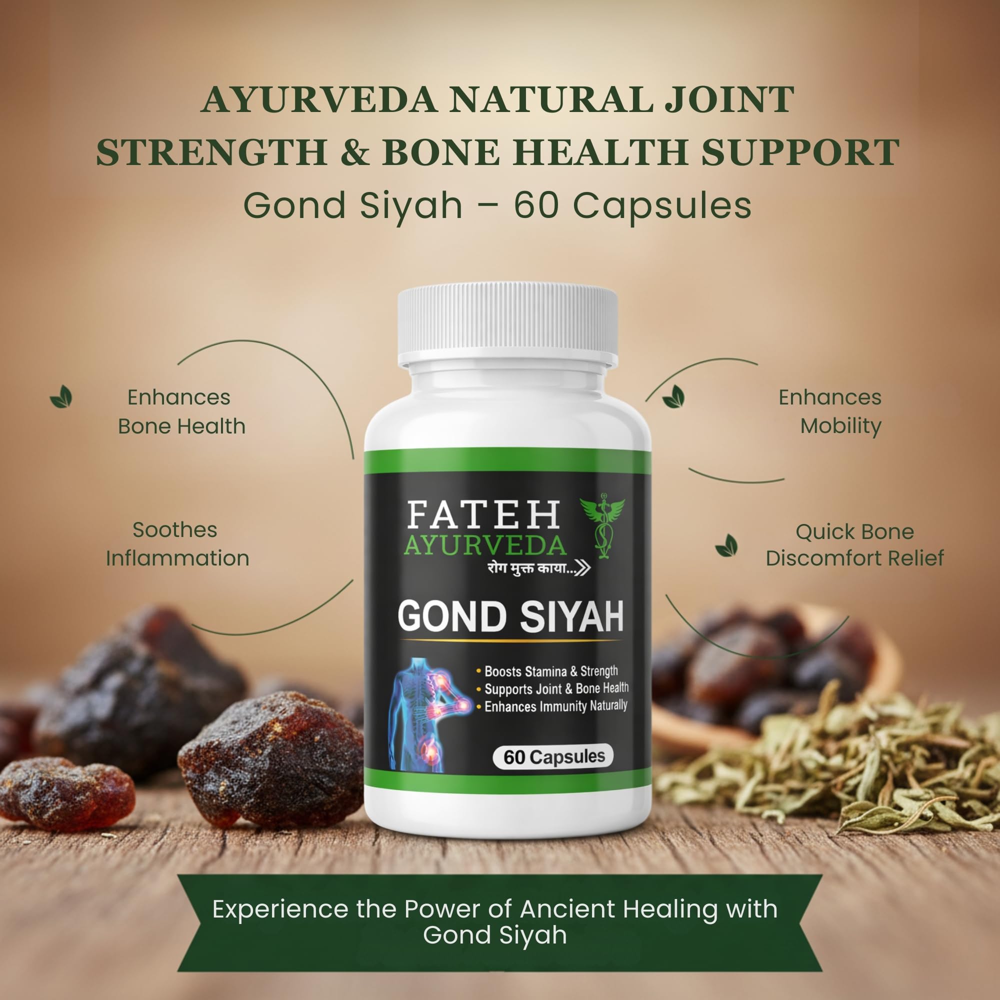 Ayurveda Natural Joint Strength & Bone Health Support Gond Siyah Capsules | Herbal Supplement for Joint Pain Relief, Bone Strength & Flexibility | 60 Capsules — Amazon image 3