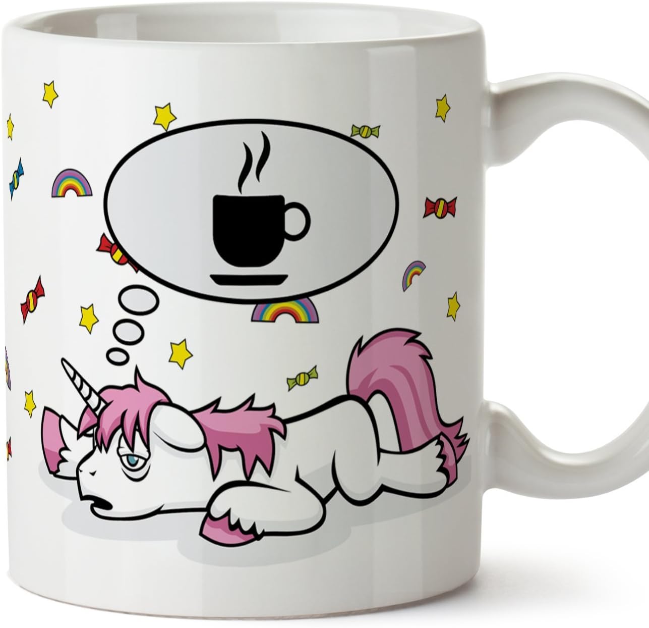 Divertenti tazze di colazione con unicorni - Unicorno pensando al caffè - Tazza Divertente e Originale - Ceramica 350 ml