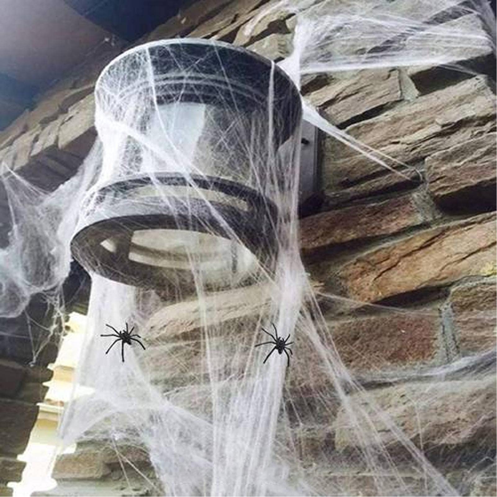 Set di Decorazioni di Halloween con ragnatele spettrali | Ragnatele Elastiche da 100 g con 100 Ragni Finti per Uso Interno ed Esterno