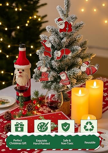 Miniatura 2 de Juego de adornos de Navidad  6 figuras de cerámica de Papá Noel y yoga, decoraciones colgantes para árbol de Navidad, divertido para árbol de