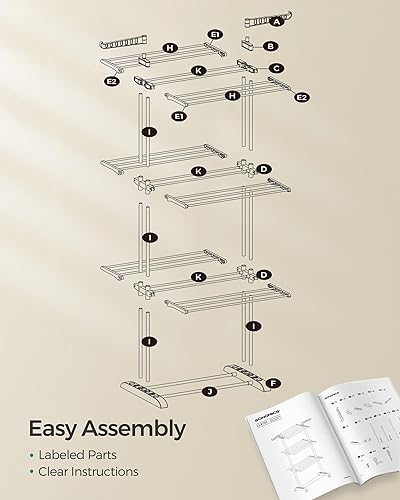 Miniatura 8 de SONGMICS Soporte de secado de ropa de 4 niveles, estante de secado de ropa plegable de 67.7 pulgadas de alto, acero inoxidable, estante de secado de