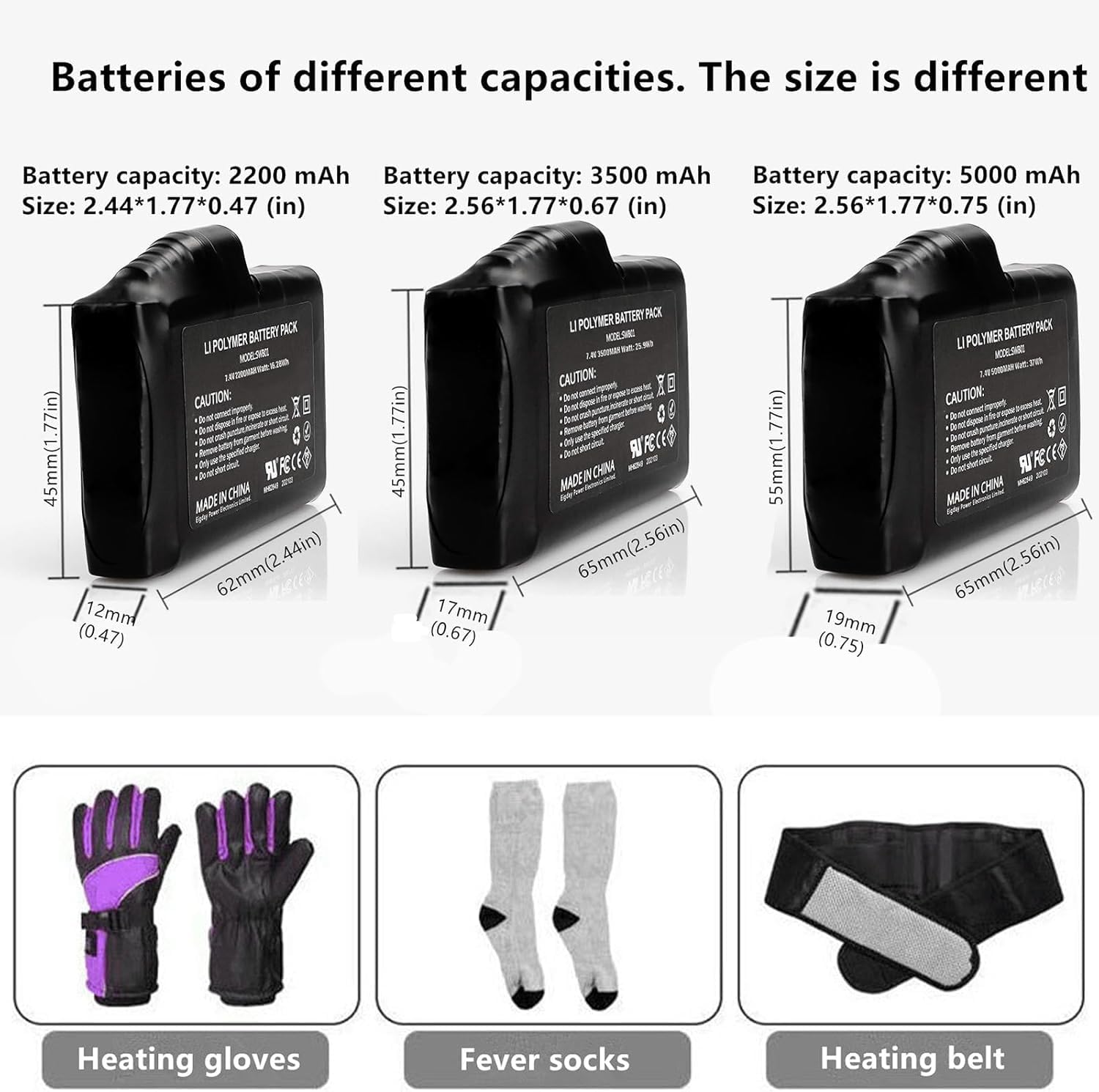7.4V 5000mAh Li-Polymer Rechargeable Battery Pack, Replacement Set for Heated Gloves, Socks, Vest, Jacket, Hand Muff with Charger (7.4V 5000mAh) - Image 2