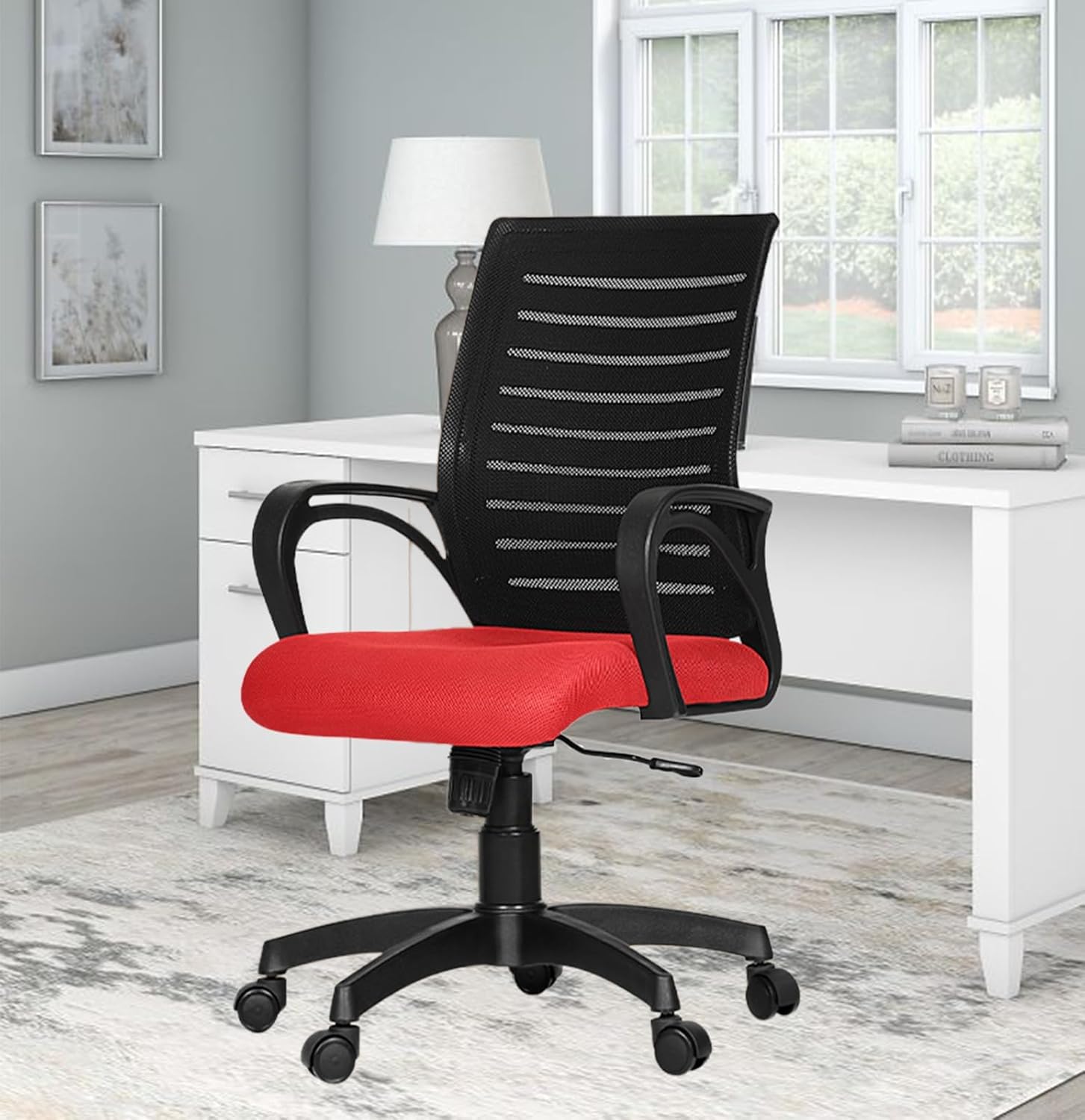 DIVYSA Corp Ergonomic Boom Office Chair | Office Chairs for Work from Home | Office Chair Mid-Back Nylon Base & High Comfort Seating with 2 Year Warranty, Comfort Seating (Red) (B0DG92QGT6) Amazon Price History, Amazon Price Tracker
