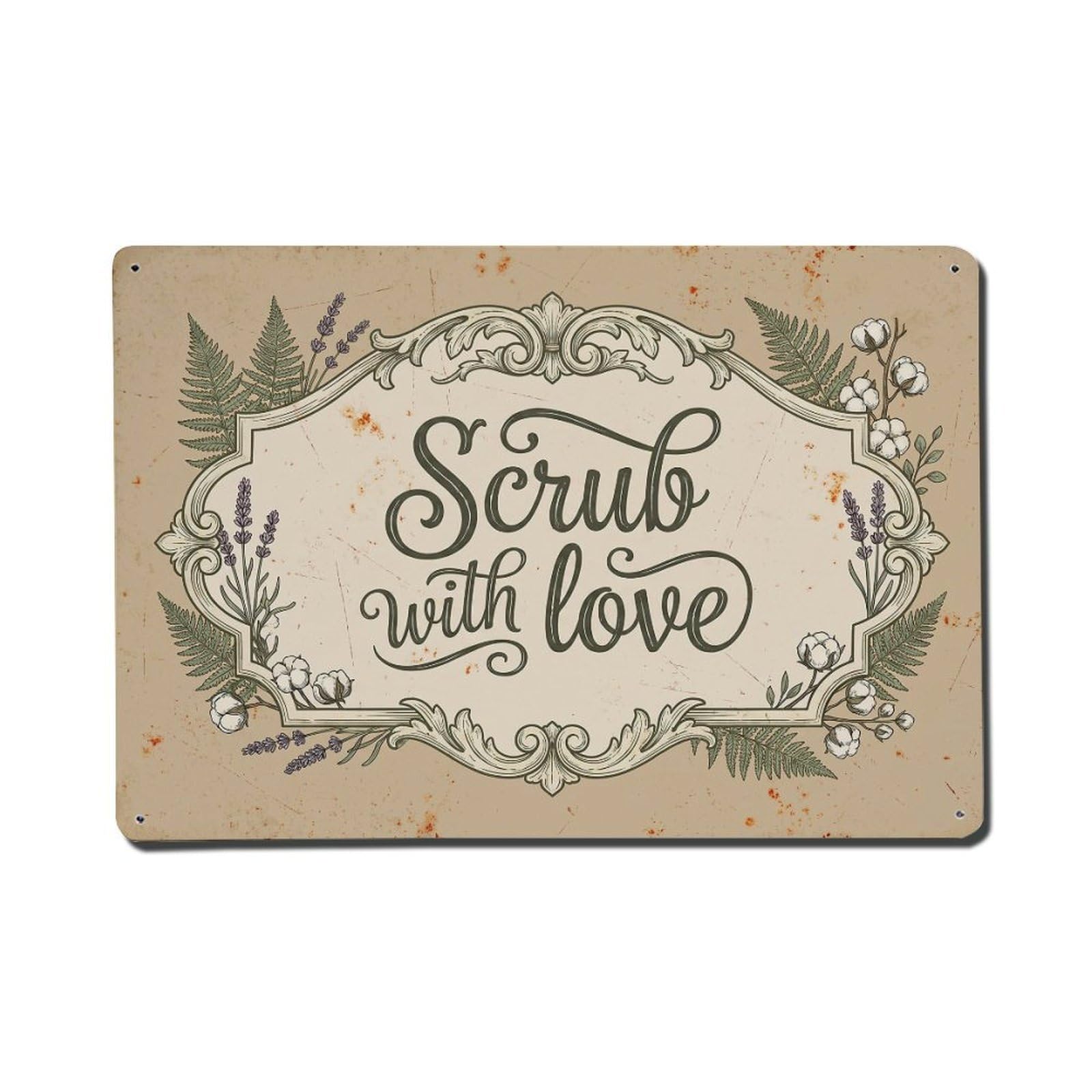 Olhnbad Style Scrub With Love Hand Washing Quote Farmhouse Metal Tin Sign
