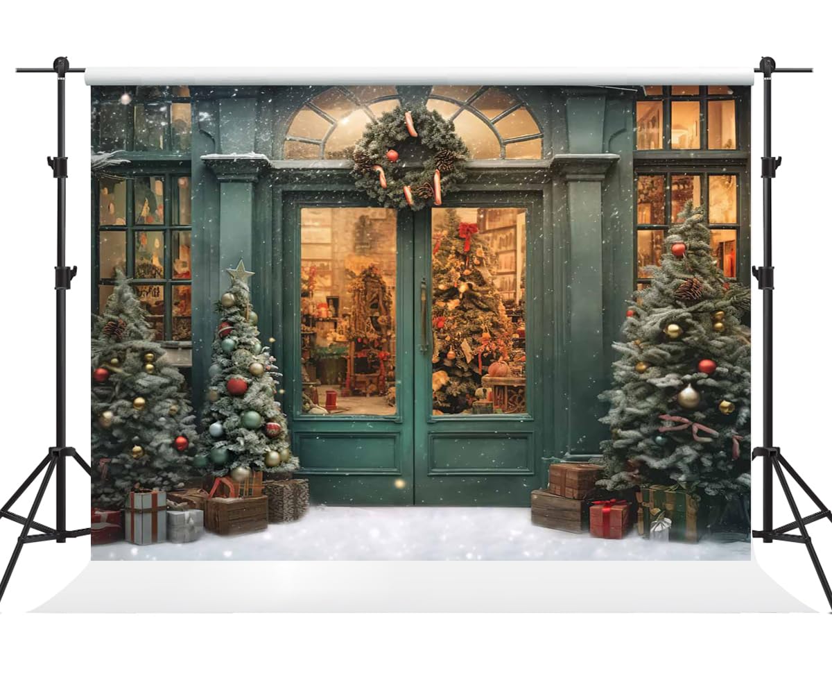 Kate 8 × 2,3 m sfondo natalizio fotografia porta verde all'aperto vista neve albero di Natale corona decorazione sfondo sfondo studio puntelli per festa immagine video