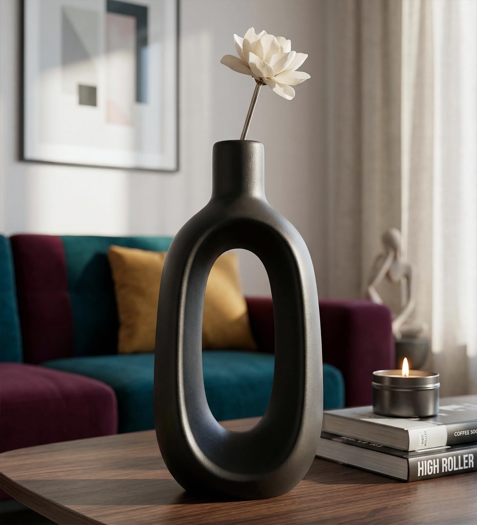 Pepperfry Ceramic Table Vase 6inch | Table Centerpiece | Black Vase for Living Room | Showpiece for Home Decor | Office Décor-image-27