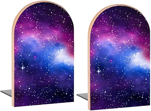 Universo Galaxy - Sujetalibros decorativos de madera para estantes, habitación de los niños, escritorio, oficina en casa, libros, DVD, 1 par2 piezas