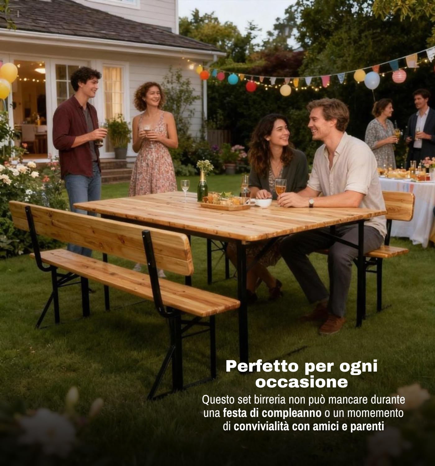 Arredo Stock Set birreria tavolo e 2 panche con schienale in legno