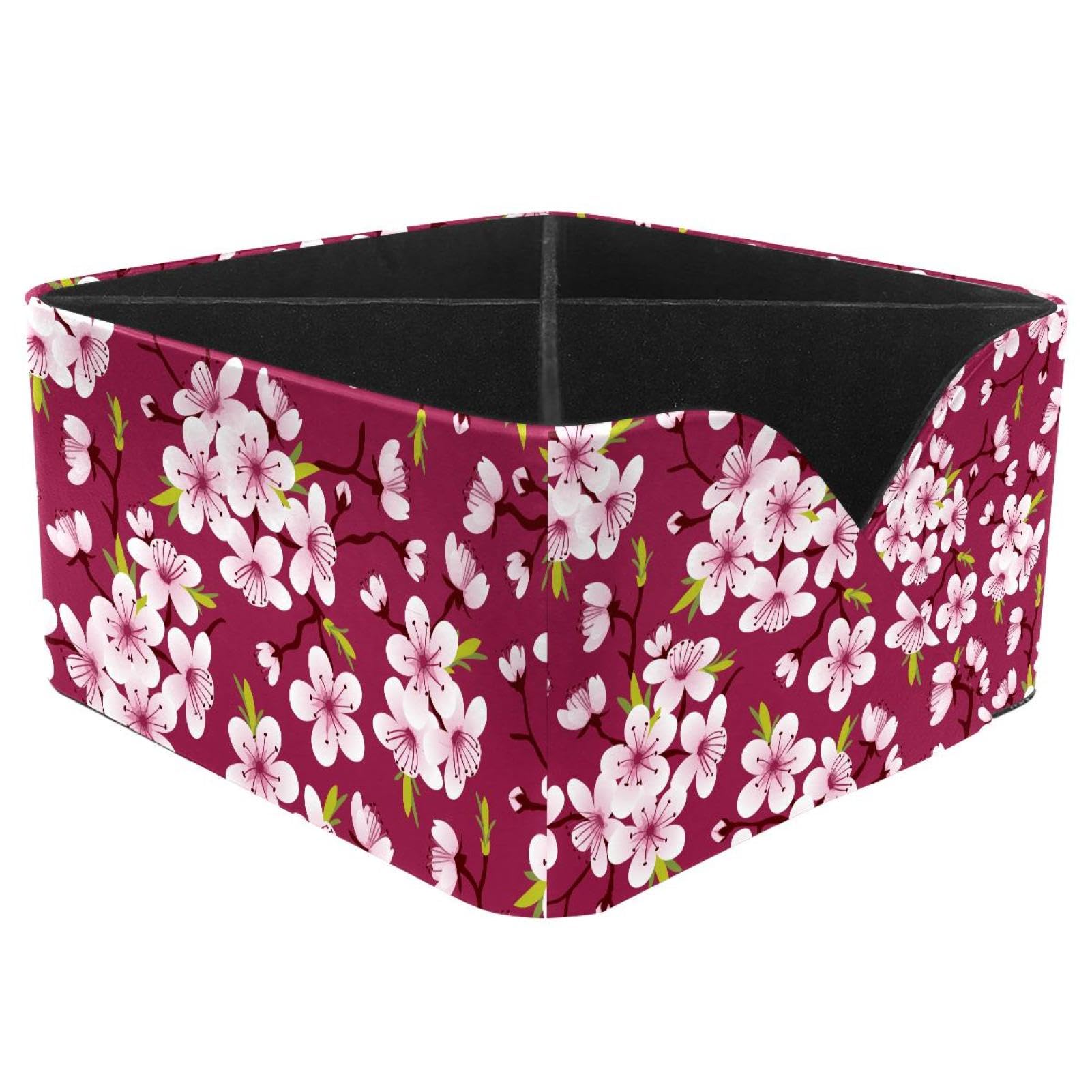 KengjuTesu Japanese Cherry Blossom Desktop Organizer Pen Holder, Rectangular Pencil Cup for Office, Study and Makeup Stations