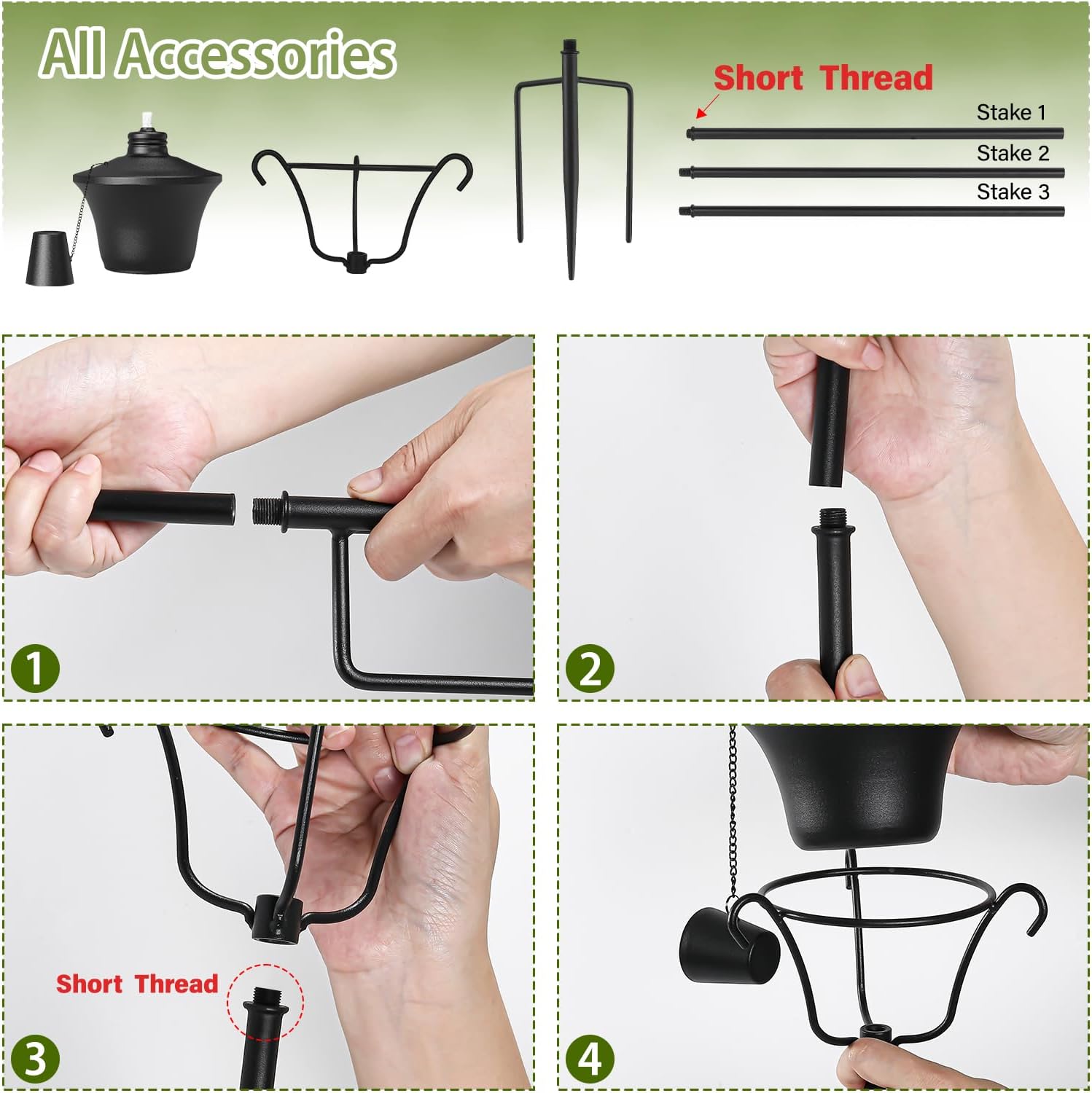 Citronella Torches Set of 4, 3-Prong Grounded Stake Outdoor Torches ，14.5 oz Garden Torches for Outside, 58 inch Outdoor Decorative Torch