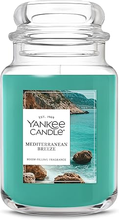 Yankee Candle Large Jar Scented Candle with up to 150 Hour Burn Time, Premium Plant Wax Blend for Consistent Burn, 22 oz Jar Candle with Room Filling Fragrance, Mediterranean Breeze