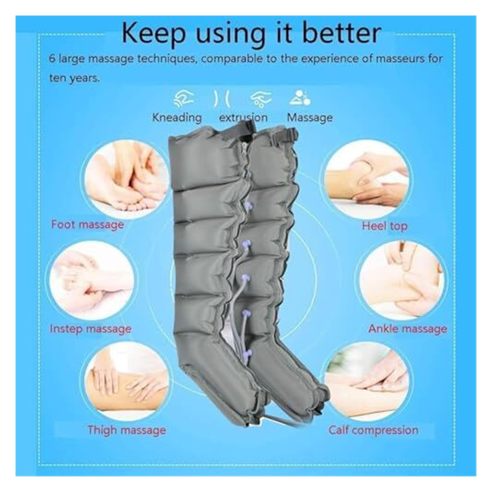 Massaggiatore Pneumatico Elettrico 6 Camere per Gambe, Piedi, Braccia e Schiena - Sollievo Dolori, Riduzione Gonfiore, Miglioramento Circolazione Sanguigna con Minuterie