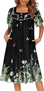 Ekouaer Women's House Dress with Pockets Moomoo Dresses Short Sleeve Mumu Nightgown Lounge Dress