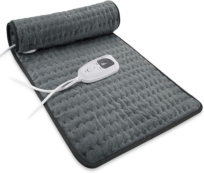 Almohadilla térmica eléctrica, almohadilla térmica caliente, múltiples configuraciones de temperatura y temporizador, adecuada para hombros, cuello, brazos, abdomen, espalda, piernas, etc. (gris verde, 24 x 12 pulgadas)