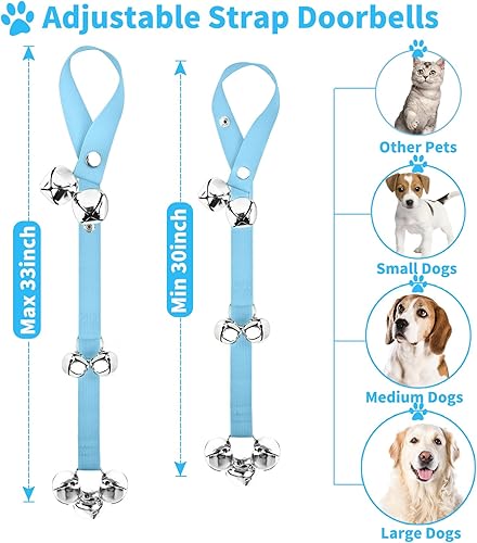 Miniatura 4 de Paquete de 3 timbres para perros, campanas de entrenamiento de mascotas para salir al aire libre, dispositivo de comunicación y entrenamiento para