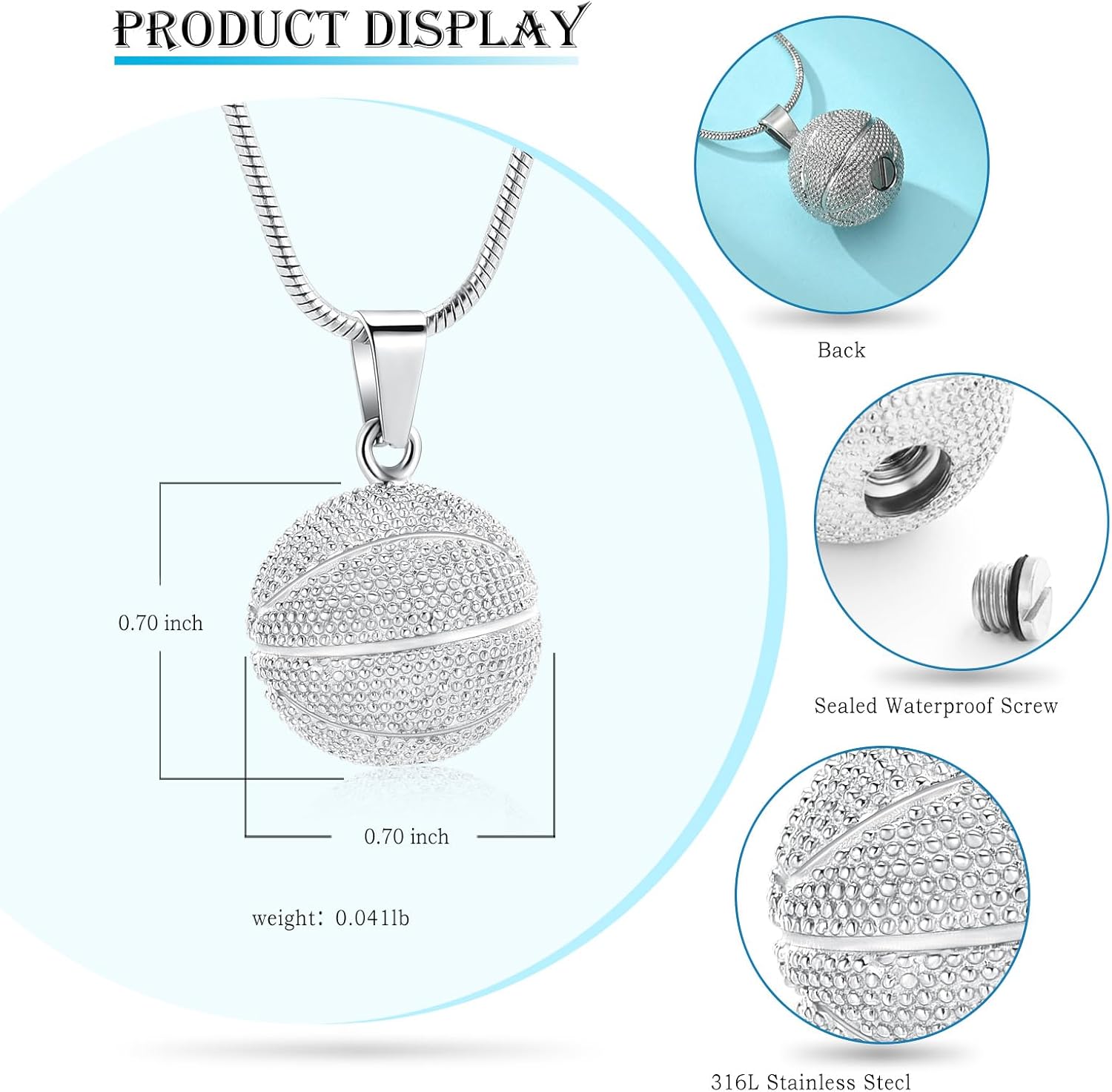 Hearbeingt Basketball Urn Necklaces for Ashes Sport Cremation Jewelry Stainless Steel Memorial Necklace Ash Pendant for Human Pets Keepsake Jewelry for Loved Ones with Fill Tool - Image 2