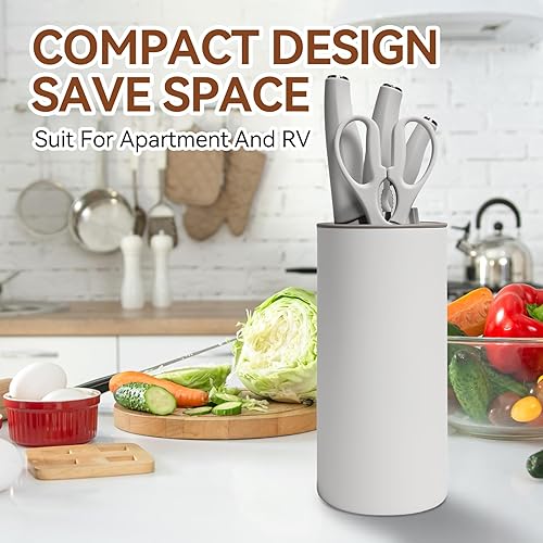 Miniatura 8 de Juego de cuchillos de cocina blancos con bloque, juego de cuchillos de acero inoxidable de 5 piezas, cuchillo de chef, cuchillo de pelar, tijeras de