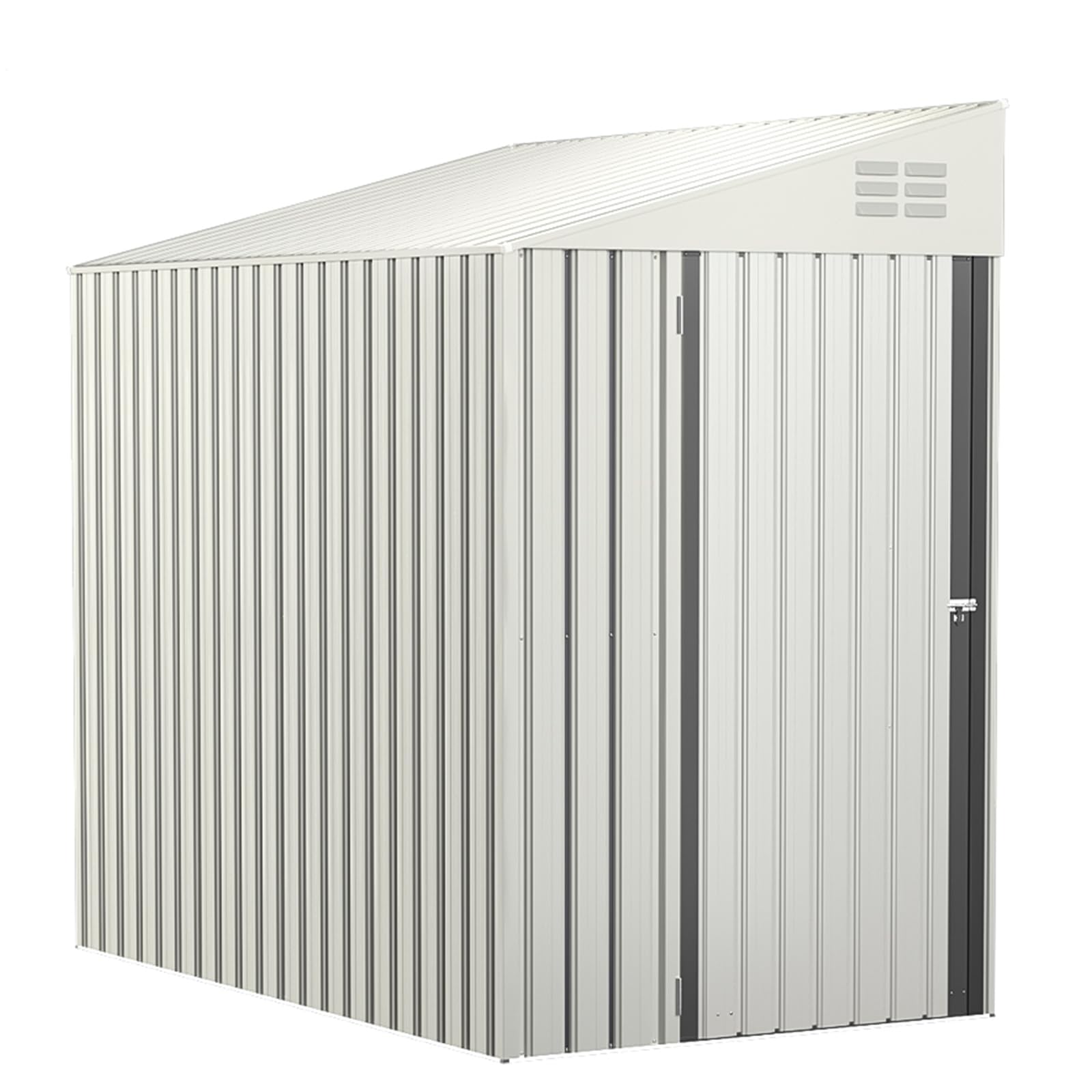 YODOLLA 4x7ft Lean-to Metal Storage Shed, Lockable Door Waterproof Garden Shed for Tool Bike Garbage Can, Backyard Patio -White — image 1