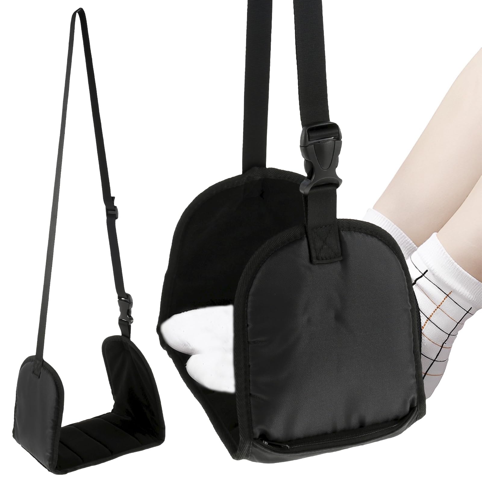 Airplane Foot Hammock Airplane Footrest with Extended Adjustment Strap No Collapse Thickened Desk Foot Hammock with Organizer Bag