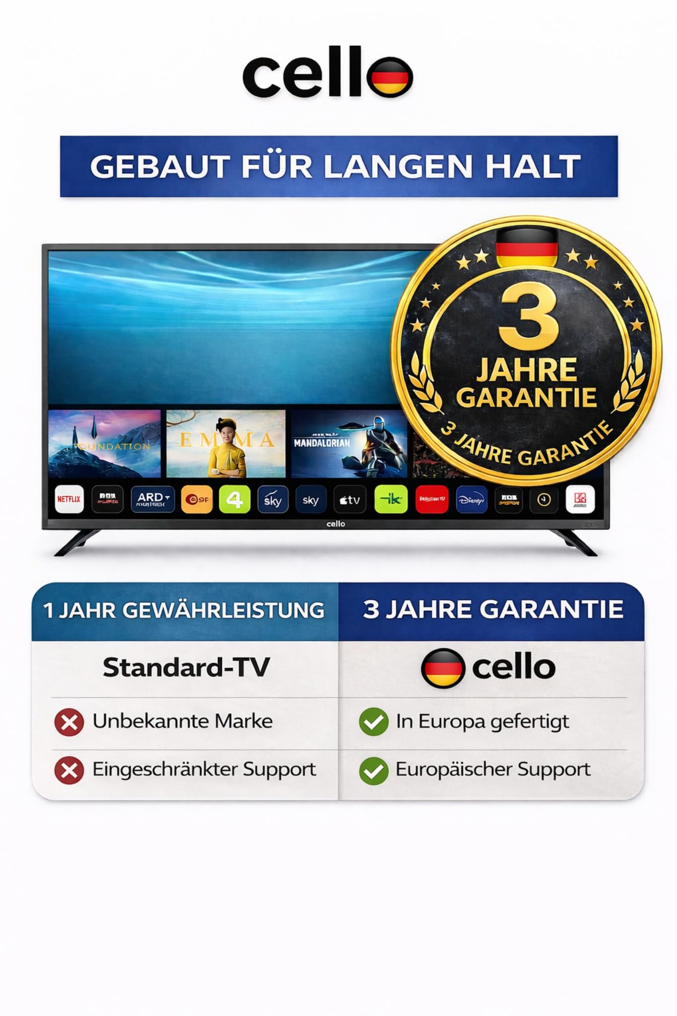 Cello C2424WS 24 Zoll 12V / 12 Volt Smart Fernseher für Wohnmobil & Wohnwagen, Camping Fernseher mit WebOS, Netflix, Bluetooth, DVB-T2 HD/DVB-S2 Triple-Tuner