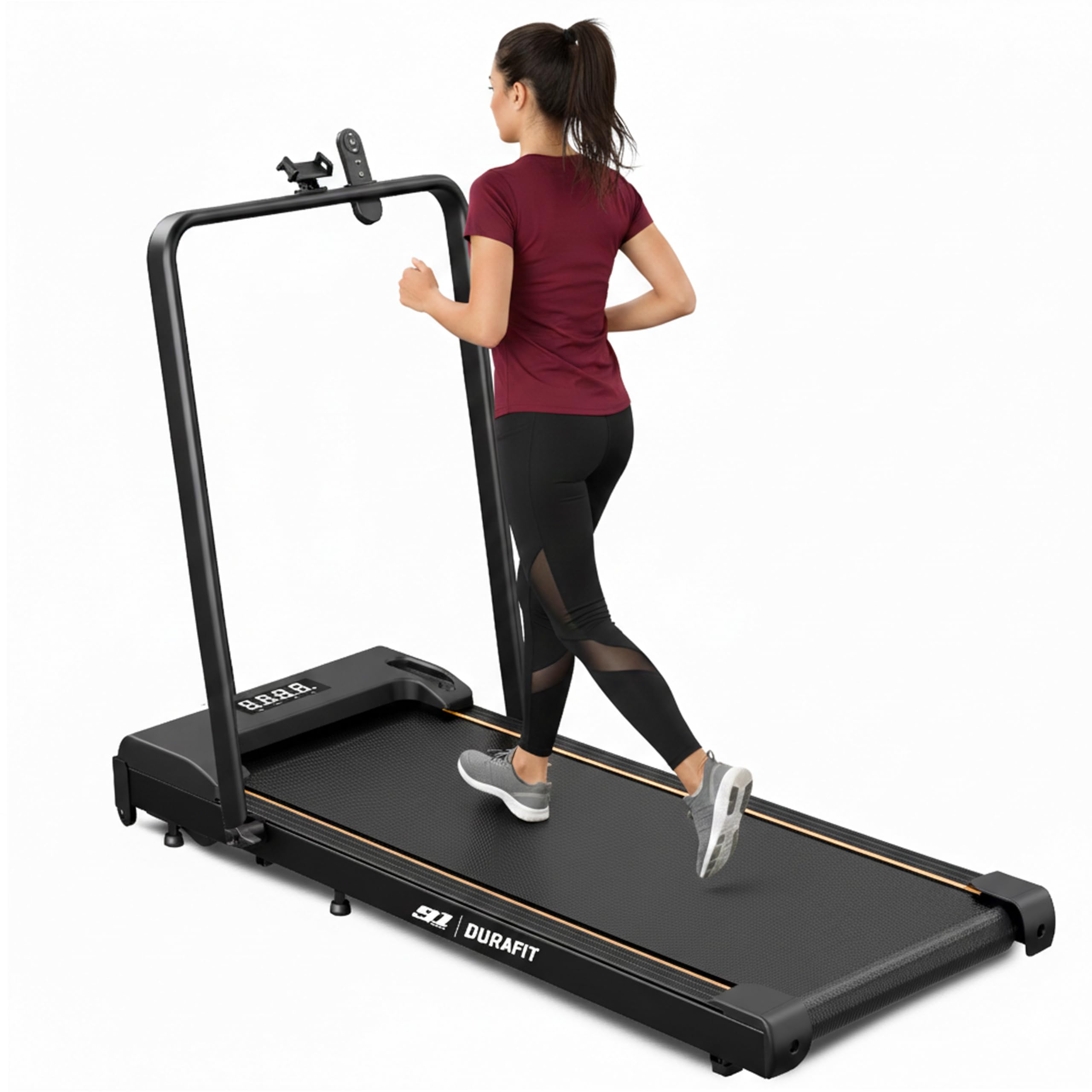 Durafit Compact 2.5 HP Peak DC Motor Treadmill with Max Speed 8 Km/hr, Max User Weight 100 Kgs, No Installation Required