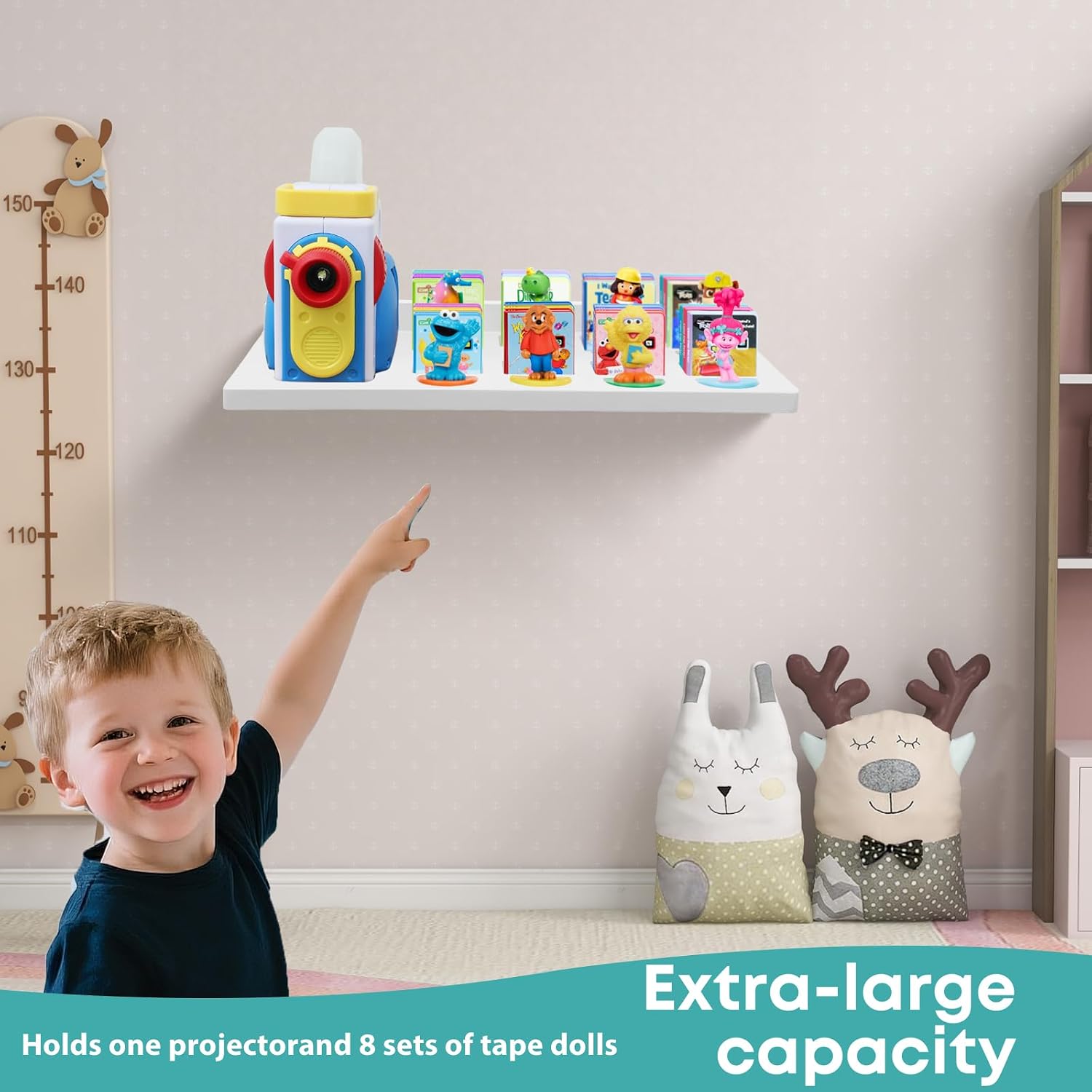 PHOENANCEE Floating Shelves for Little Tikes Story Dream Machine,Wall Shelf for Little Tikes Projector Books Audio Play Character Storage Tray Organizer for Toddlers and Kids Girls Boys,Oak(White)