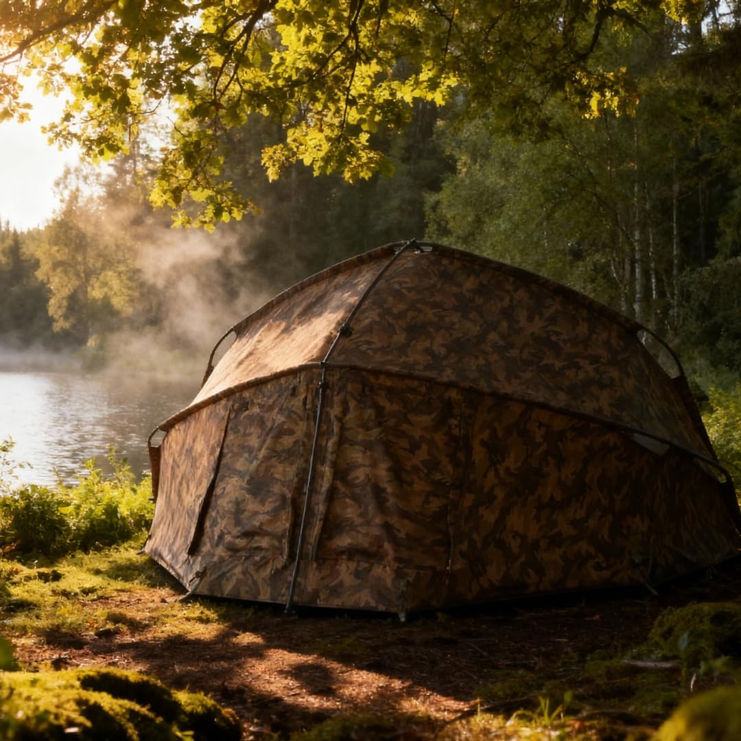 MK Angelsport „Fort Knox 2.0 – Camou“ 1-2 Personen Dome, Innenraumhöhe 165cm, Angelzelt, Karpfenzelt, Ultraleichter Aluframe, Zelt inkl. Gummihammer, Anglerzelt UVM. 3
