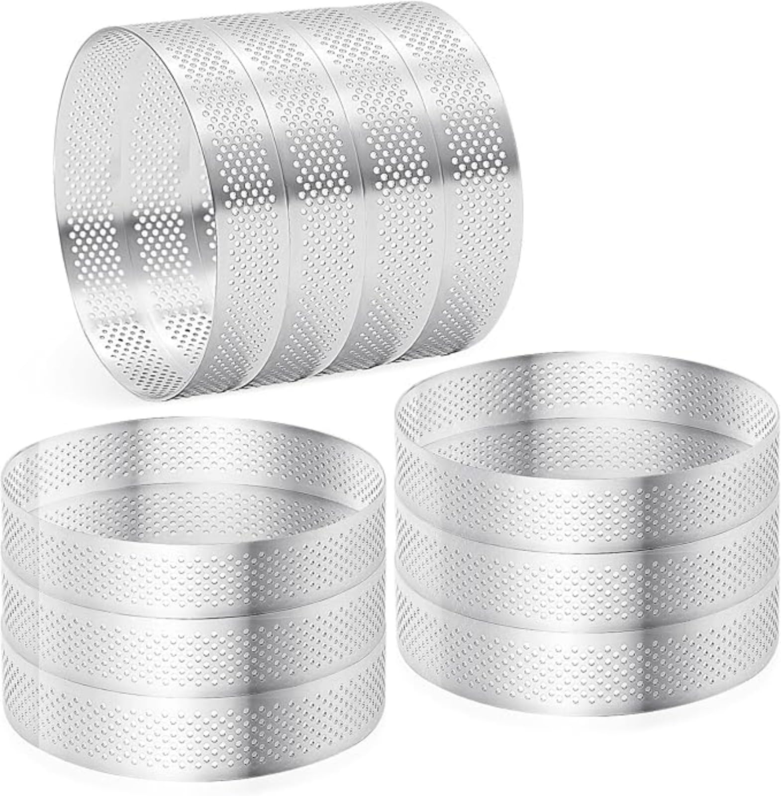 Lot de 10 anneaux à tarte perforés en acier inoxydable 304 anti-adhésif pour pâtisserie, dessert, petites croûtes de tartelettes aux fruits
