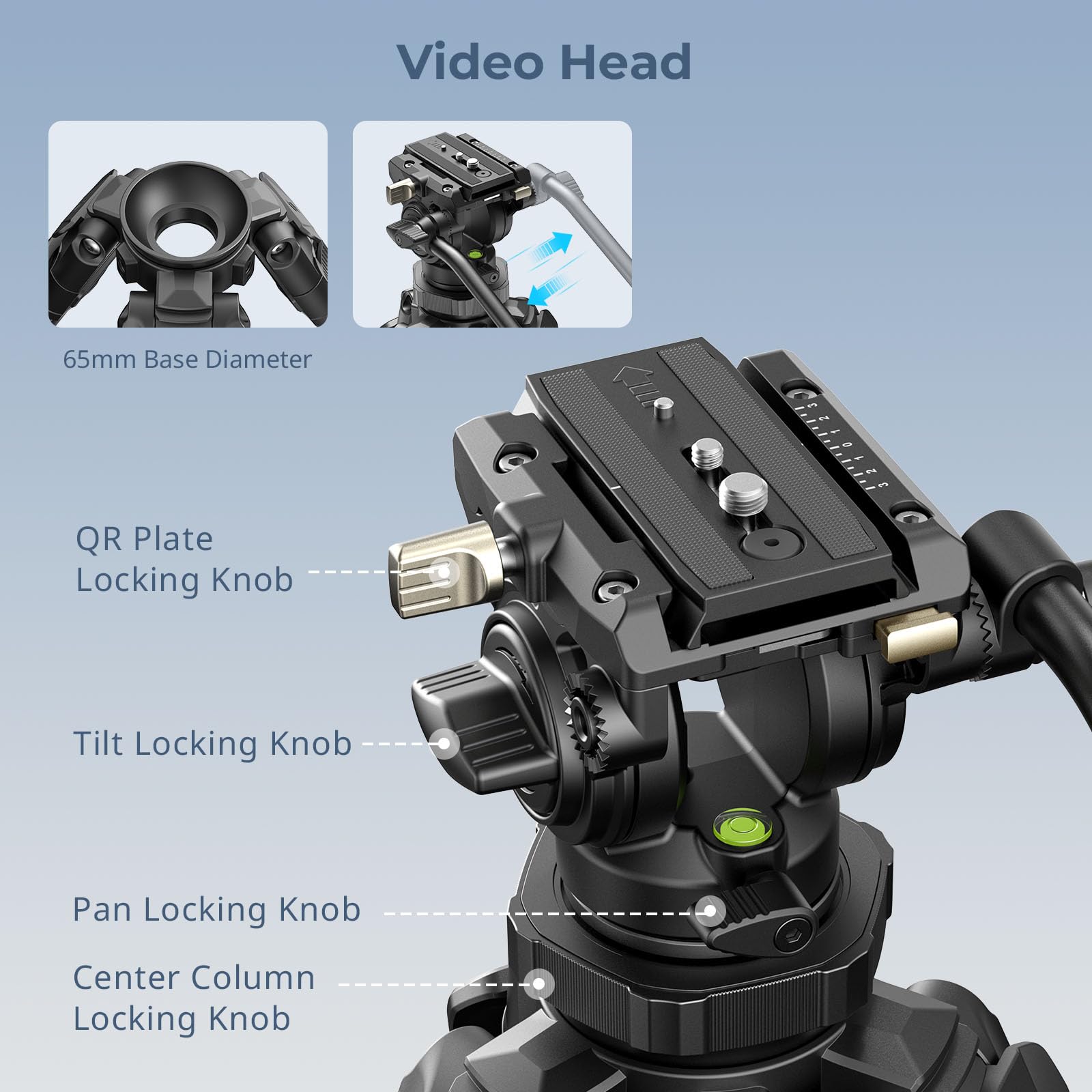 SMALLRIG Tripod de Video Resistente AD-50Pro, Trípode Liviano de Fibra de Carbono con Ajuste de Altura de Un Solo Paso FreeSpeed, Cabezal Fluido, Placa QR de Modo Dual, Columna Central - 4420
