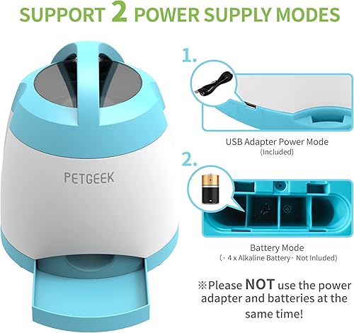 Miniatura 3 de PETGEEK Dispensador de golosinas para perros con botón, alimentador automático para perros con control remoto y doble fuente de alimentación,