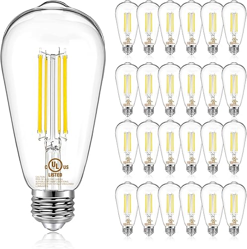 Miniatura 9 de DAYBETTER Paquete de 12 bombillas LED Edison vintage, bombilla LED E26 equivalente a 60 W, bombillas LED regulables, alto brillo 800 LM, blanco
