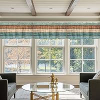 Vista 4 de Cortinas de cocina estilo granja con cenefas para ventanas en color teja turquesa verde marrón con bolsillo para barra, tratamiento de ventana