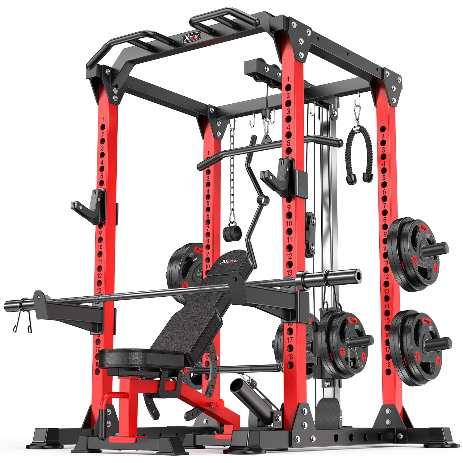 Power Rack Power Cages Multi-Function Squat Rack with Cable Crossover System Selectable More Training Attachment Weight Cage for Garage Home Gym