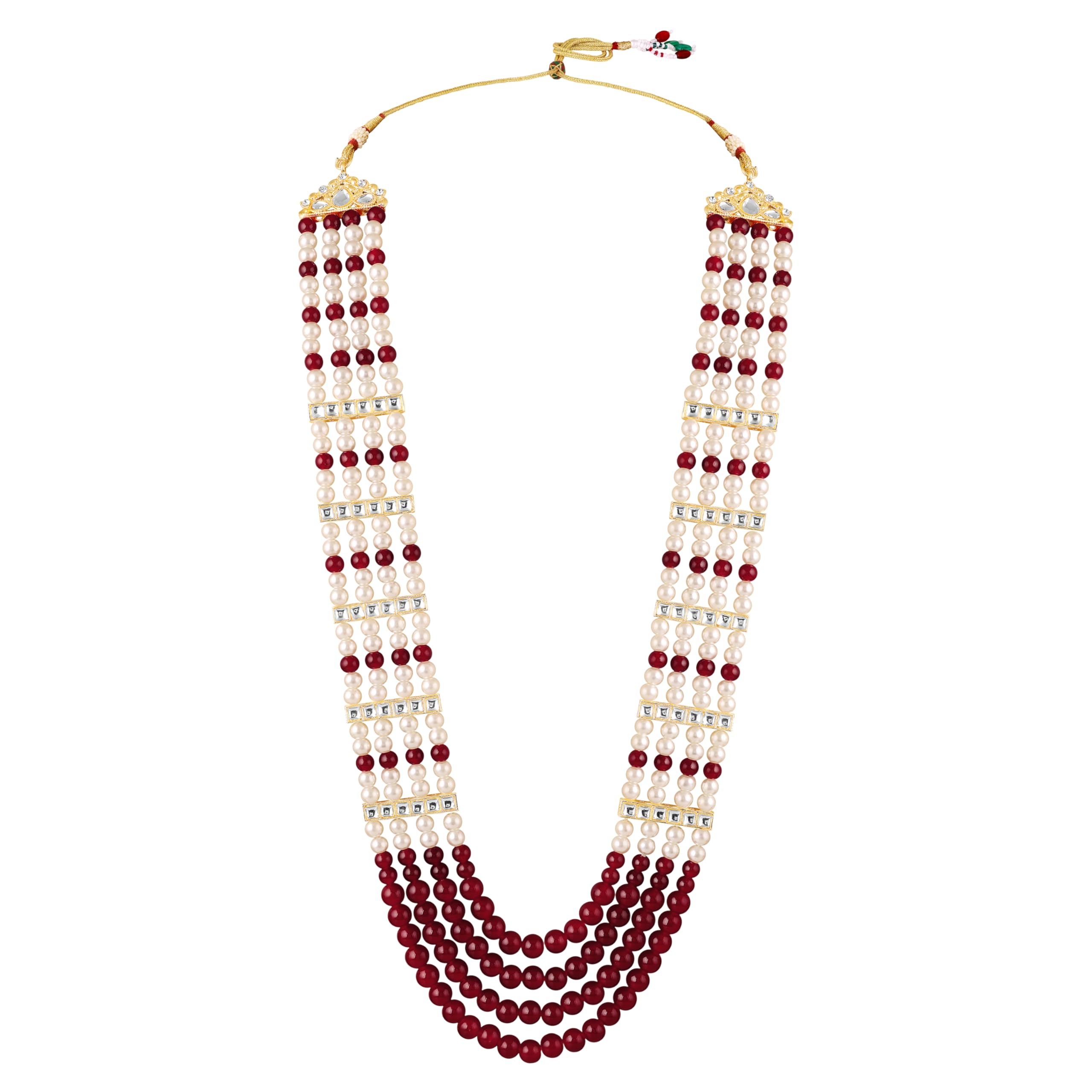 Multi-Layer Artificial Pearl & Maroon Beads Necklace | Wedding Sherwani Jewellery for Men | Ethnic Dulha Haar for Marriage Ceremony (ML1103875G)-image-12