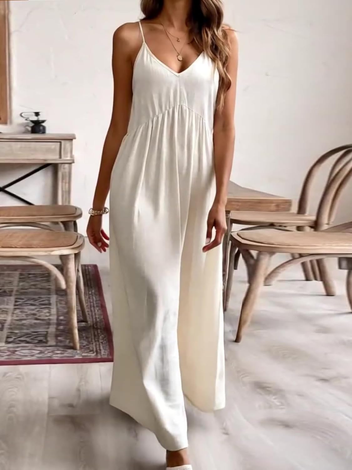 Women's Casual Summer Maxi Sundress V Neck Spaghetti Strap Backless Flowy Boho Beach Long Dress - Image 2