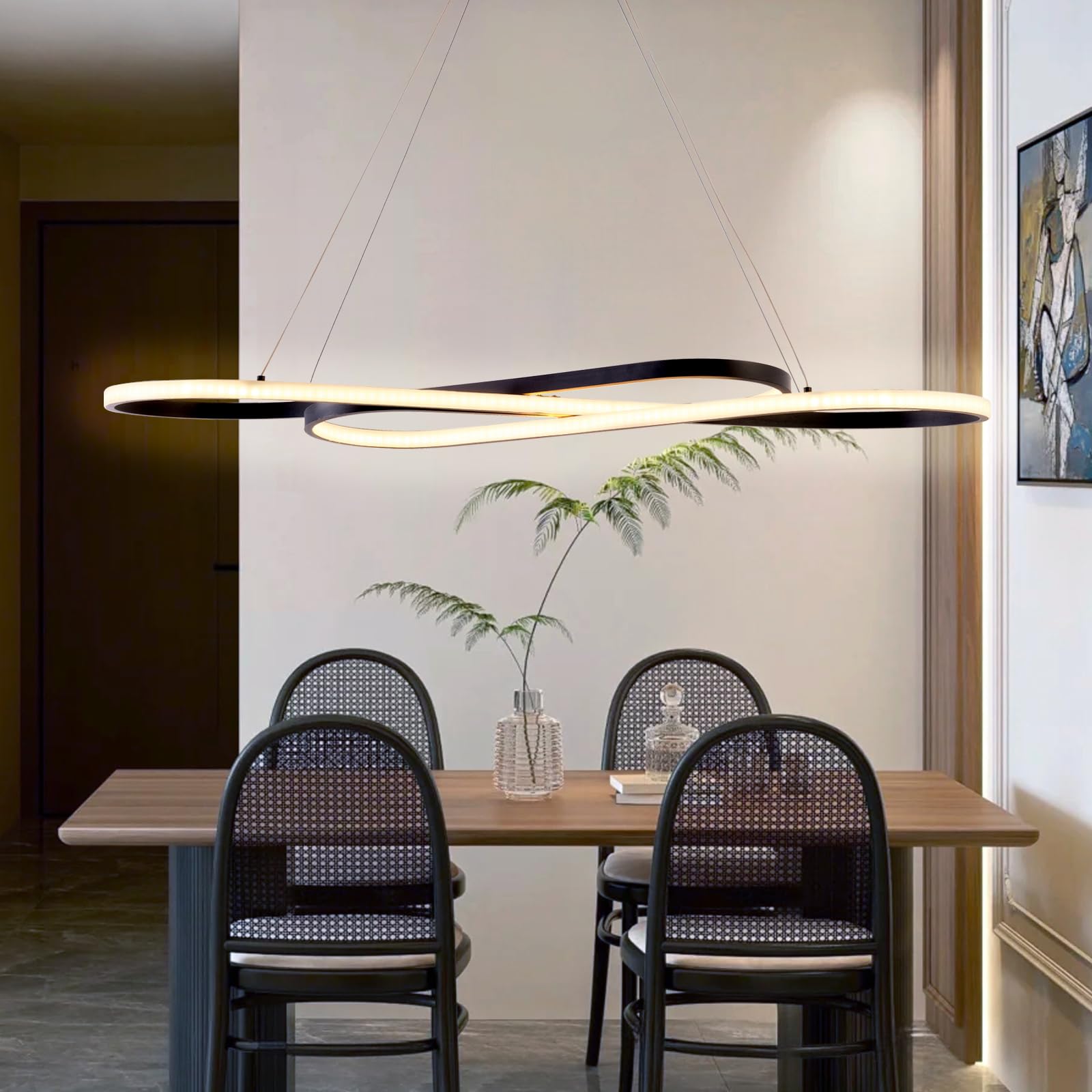 AHRHSM Lampadario Led Sospensione, Lampadario Moderno, 57W, Lampadario Sala da Pranzo, Dimmerabili, Regolabile in Altezza, per Sala Da Pranzo,Cucina (Nero)