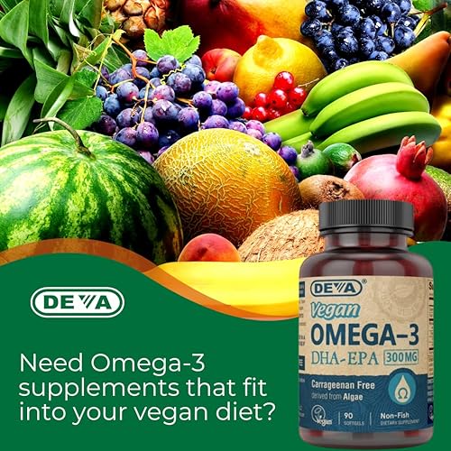 Miniatura 7 de Deva Suplemento vegano Omega-3 DHA  Cápsulas blandas una vez al día 200 mg  Sin carragenano  Sin gelatina  Sin pescado  Aceite de algas ácidos