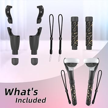 VR Handle Attachment for Meta Quest, Extension Controller Accesories, Virtual Reality Headset (Black Gold, Quest 2)