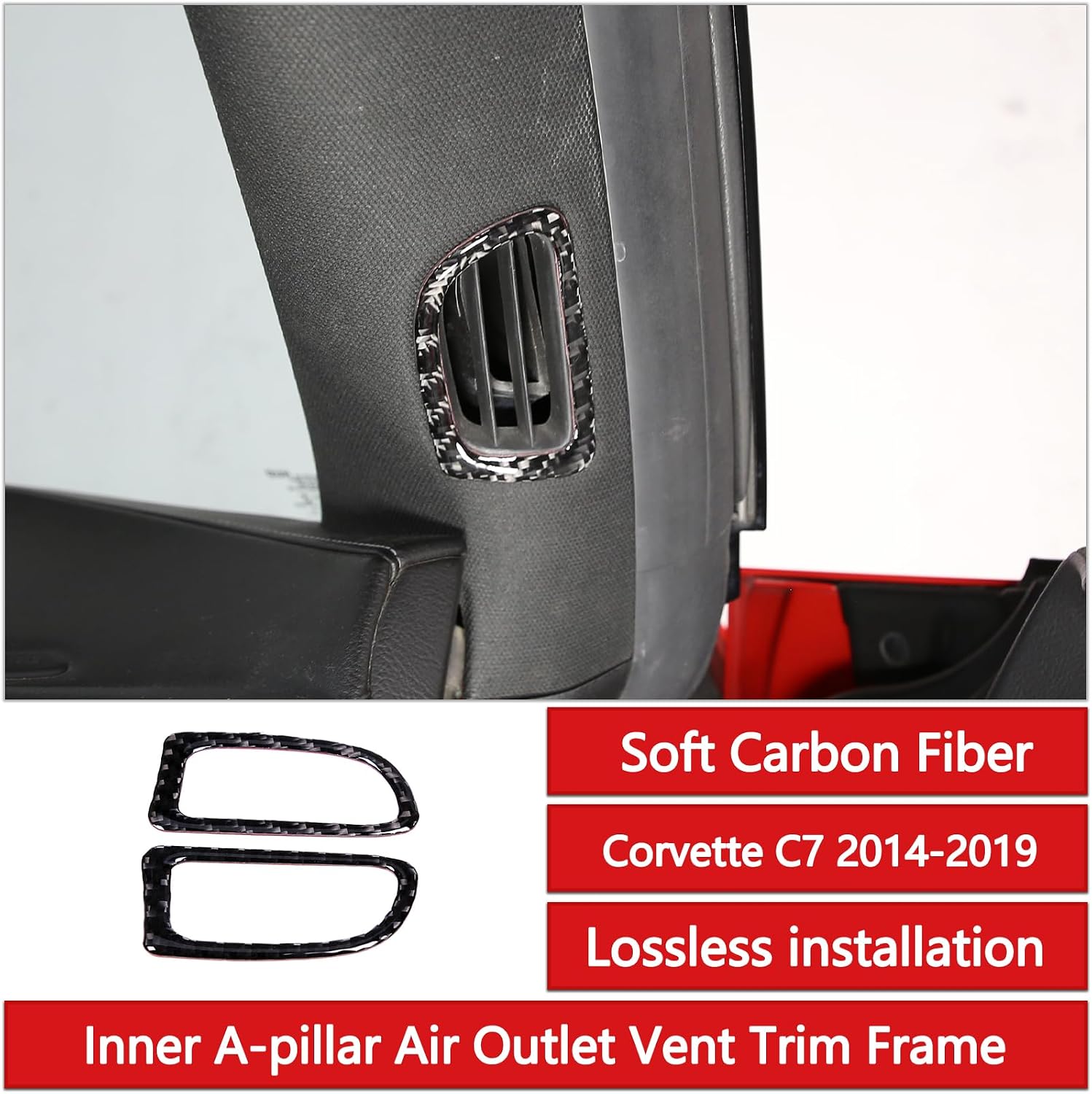 Sekhyna Inner Door A Pillar Air Outlet Trim Frame Compatible with Corvette C7 Stingray 2014-2019 Soft Carbon Fiber 2PCS Car Interior Cover Trim Accessories (Black Carbon)