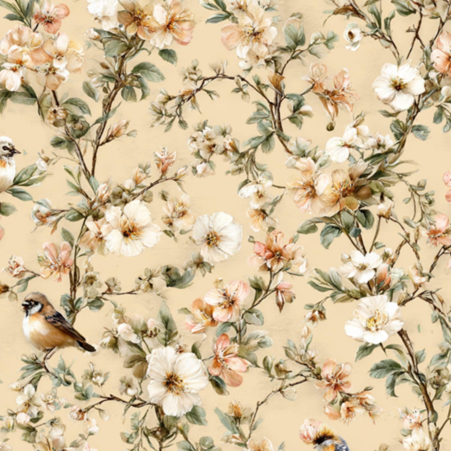 DERUINVAIO Self Adhesive Feature Removable Romantic Countryside Floral Peel and Stick Vinyl Wallpaper Roll, Sticky Lining Paper for Bedroom, Living Room, Kitchen Walls