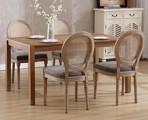 Miniatura 74 de chairus Juego de 2 sillas de comedor de ratán de granja, sillas de campo francesas de cuero con respaldo redondo, sillas laterales ovaladas para