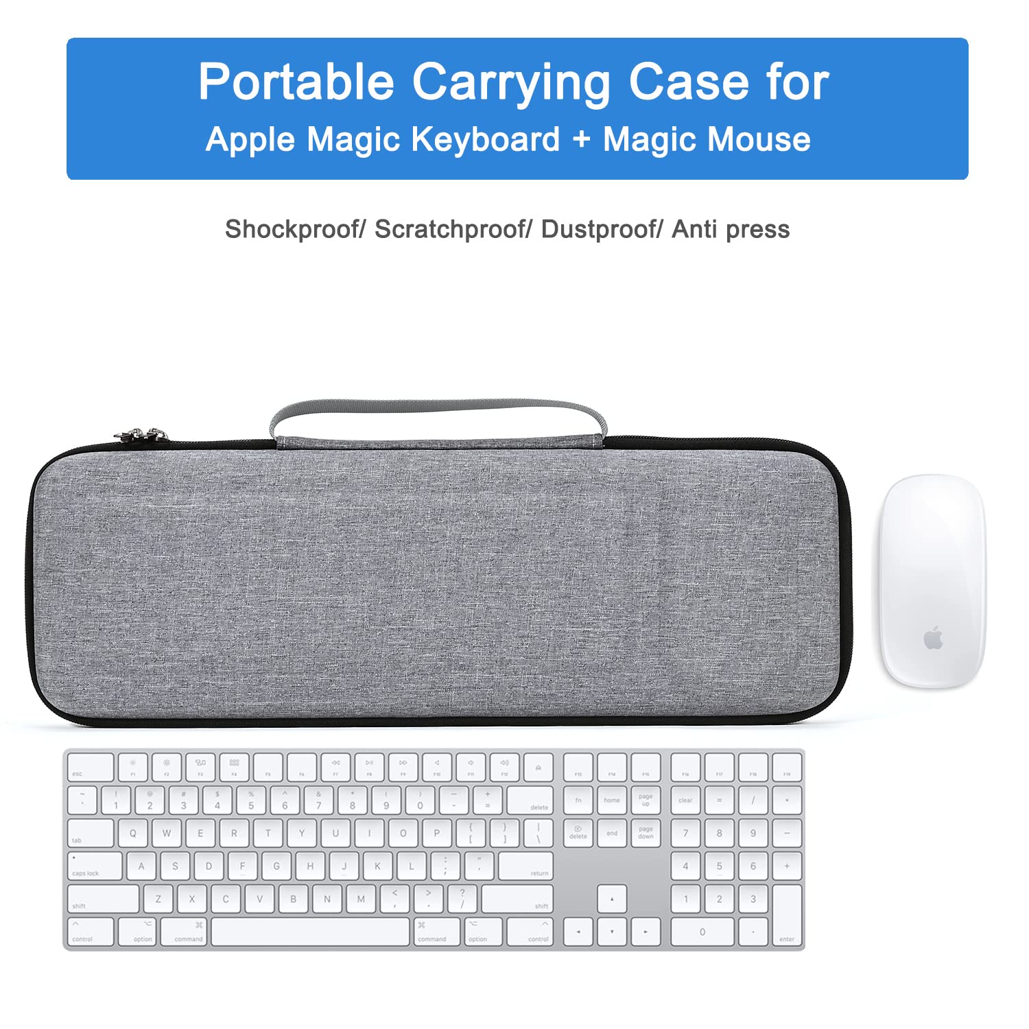 RAIACE Custodia rigida da viaggio per Apple Magic Keyboard + Magic Mouse. (la vendita è solo custodia). - Grigio (fodera grigia)
